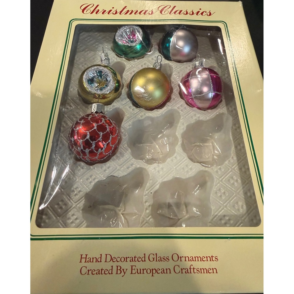 Christmas Holiday Glass Mini Ornaments Set Of 6 Reflector‎ Multicolor Vintage